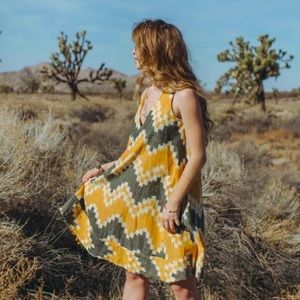 The Odells Yellow & Gray Cotton Ikat Swing Dress Size S